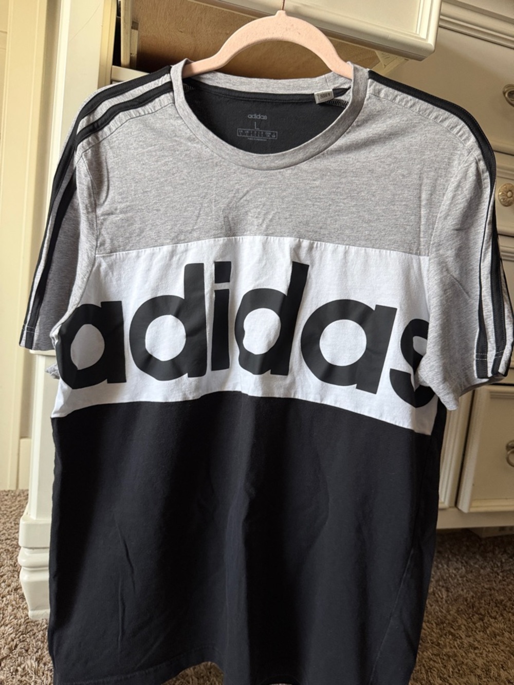 adidas Gray White Black Colorblock Logo Tee